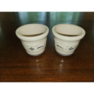 Longaberger Pottery Set 2 Votive Cups Woven Traditions‎ Classic Blue  3" Tall